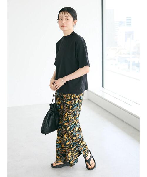 45R レーヨンサテン ワイドパンツ 小紋柄 総柄 美シルエット サイズ2 CRAFT STANDARD BOUTIQUE パンツ レーヨン柄プリントワイド
