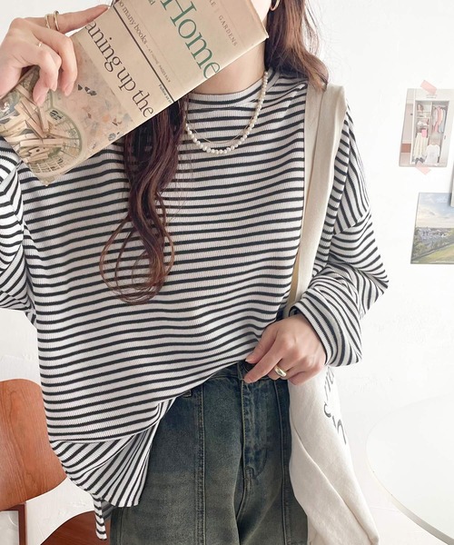 tシャツ レース使いボーダーT レディース cast-5534039.jpg