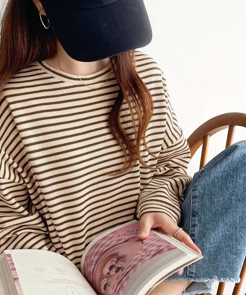 【WEB限定】ゆるボーダーロングTシャツ classicalelf tシャツ ボーダーブーム再来。ゆるっとサイド