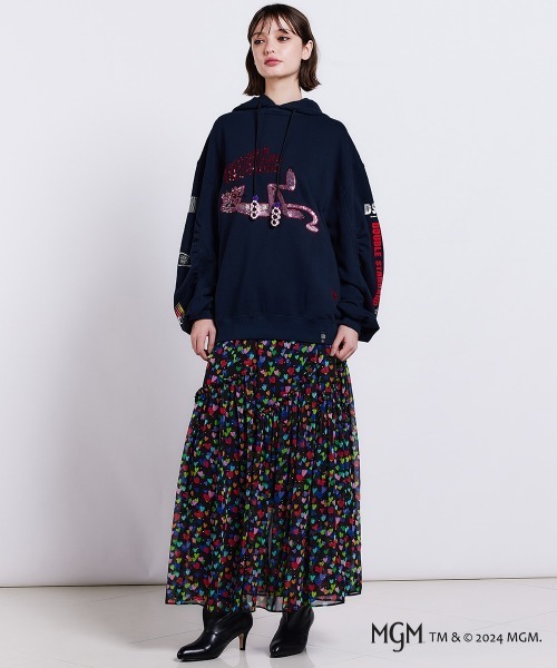 ダブスタ ピンクパンサー ボリュームスリーブフーディー パーカー ネイビー DOUBLE STANDARD CLOTHING PINK PANTHER×DSC/ ボリューム