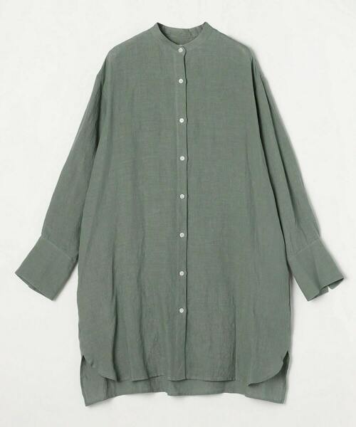 美品 LOISIR ロワズィール グランジリネンチュニックシャツ グリーン LOISIR ブラウス シャツ グランジリネンチュニックシャツ レディース