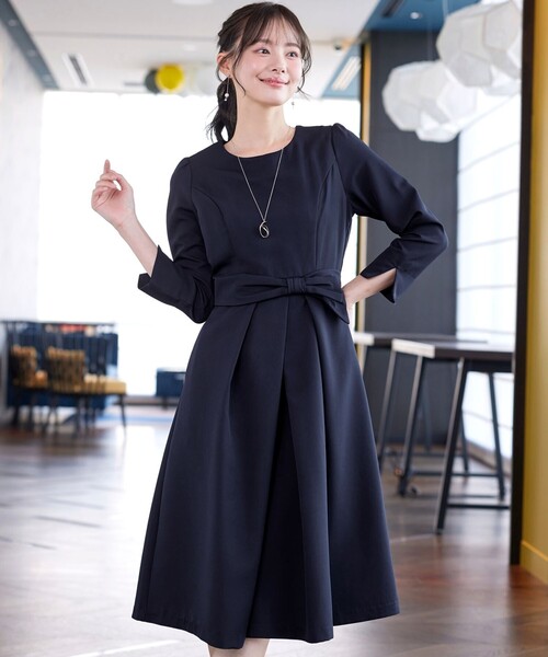 Tiaclasse ワンピース アシメリボンベルトフレアワンピース : ZOZOTOWN