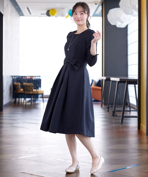 Tiaclasse ワンピース アシメリボンベルトフレアワンピース : ZOZOTOWN
