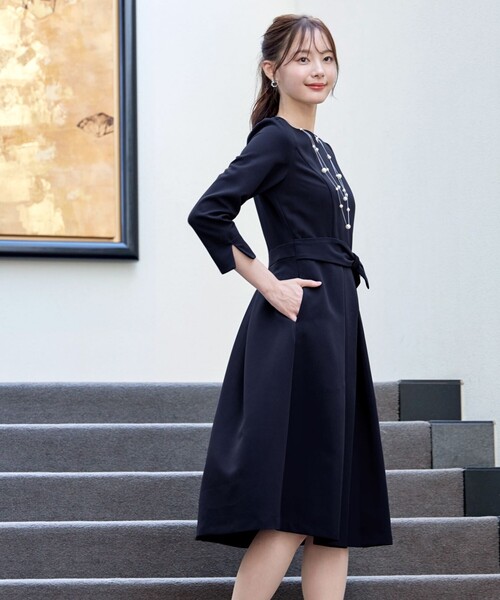 Tiaclasse ワンピース アシメリボンベルトフレアワンピース : ZOZOTOWN