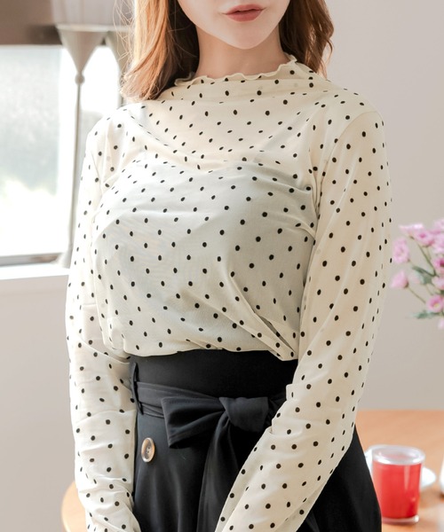 新品　yori フロッキードットカラー　カットソー 新品 yori フロッキードットカラー カットソー