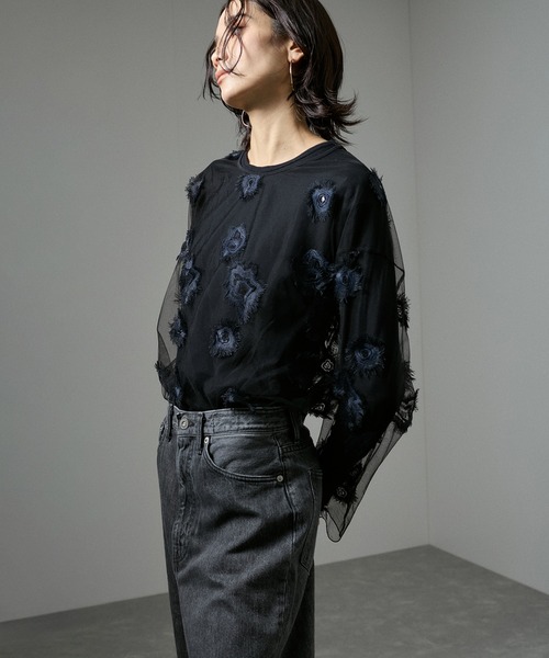 CLANE新品　刺繍フラワーエンブロイダリーカットソー　サンプル品 CLANE新品 刺繍フラワーエンブロイダリーカットソー サンプル品
