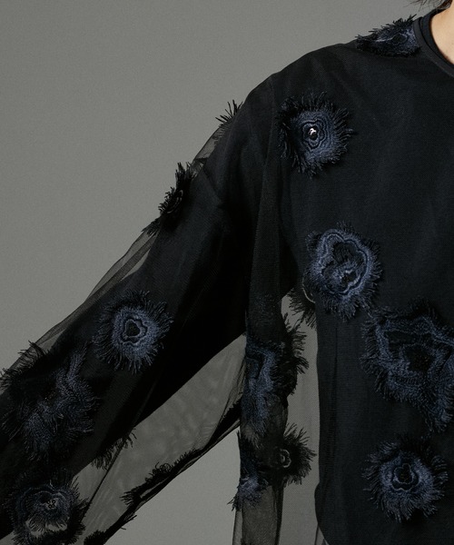 フラワーエンブロイダリーシアープルオーバー SALON adam et rope' tシャツ フラワーエンブロイダリーシアー