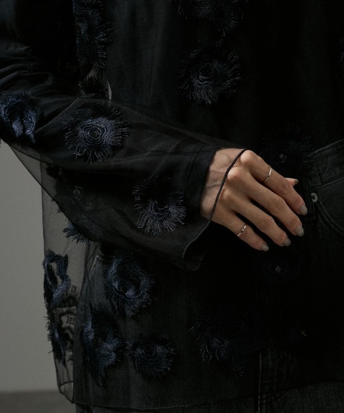 SALON adam et rope' tシャツ フラワーエンブロイダリーシアー