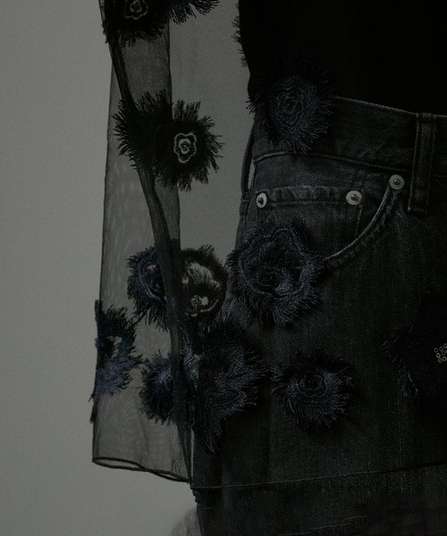 フラワーエンブロイダリーシアープルオーバー SALON adam et rope' tシャツ フラワーエンブロイダリーシアー