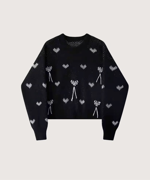 ニット セーター ハートモチーフ刺繍セーター Heart Motif Embroidery Sweater レディース