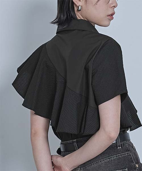 miette ブラウス シャツ アシンメトリーラッフル半袖シャツ