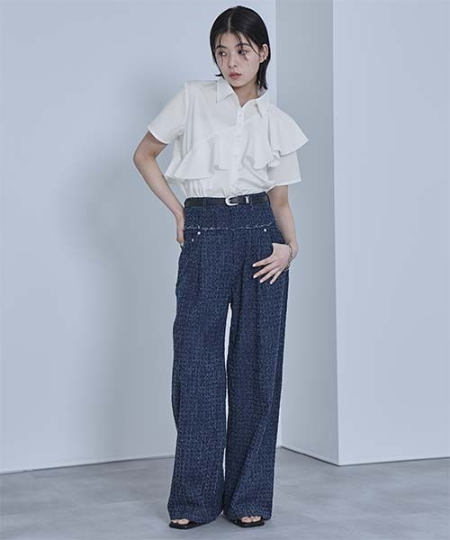 miette ブラウス シャツ アシンメトリーラッフル半袖シャツ