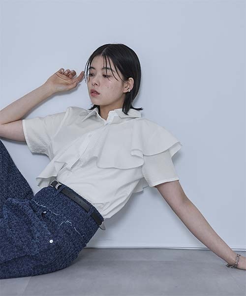 miette ブラウス シャツ アシンメトリーラッフル半袖シャツ