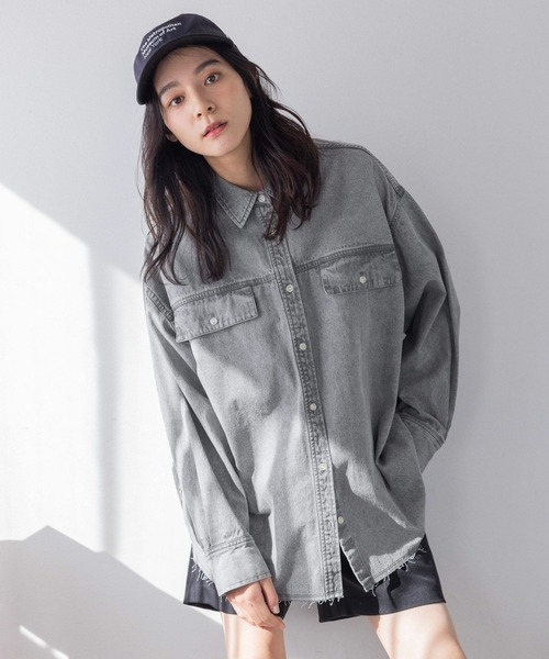 新品　アソートデニムBIGシャツ　グレー　LOWRYS FARM LOWRYS FARM ブラウス シャツ アソートデニムBIGシャツ