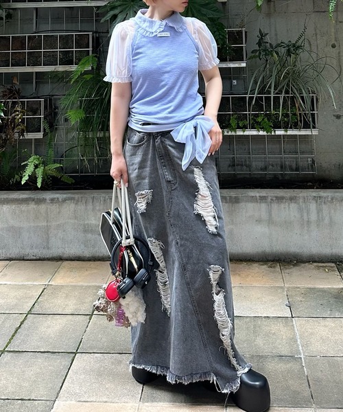 (激渋) ケムリ　巻きスカート 茜絣、水縹絣】巻きスカート ロング ビンテージシルクサリー
