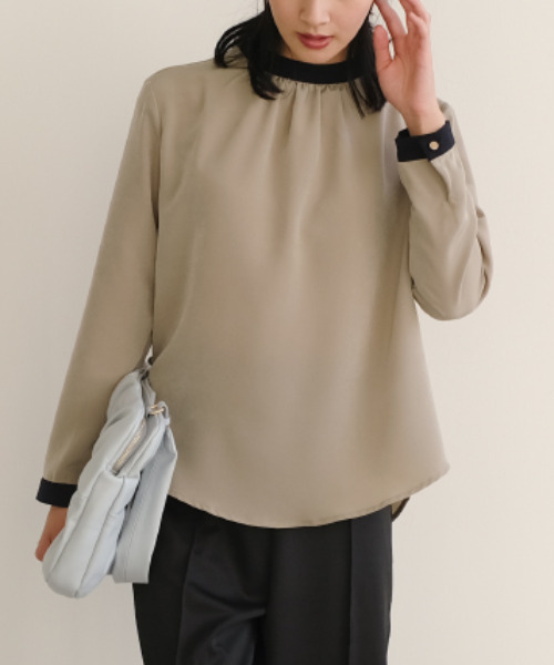 ブラウス シャツ 「WOMEN」バイカラーギャザー ブラウス レディース ブラウス シャツ バイカラーギャザーブラウス レディース