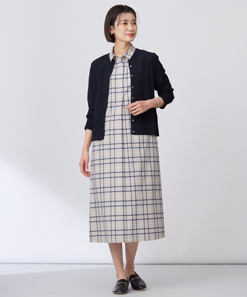 カーディガン 「洗える」RAYON ELITE STRETCH クルーネック