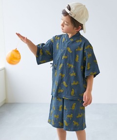浴衣 すぽっと着られる 着心地やわらか 総柄プリント おやすみ甚平 キッズ 子供 男の子 女の子