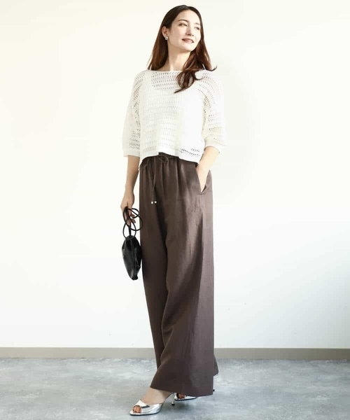 ニット セーター ボーダーメッシュ編みショート丈ニット/洗える レディース MK MICHEL KLEIN ニット セーター ボーダーメッシュ編みショート