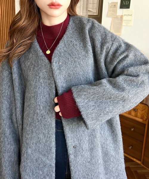 「moment+」 ノーカラーコート L チャコールグレー レディース_画像4