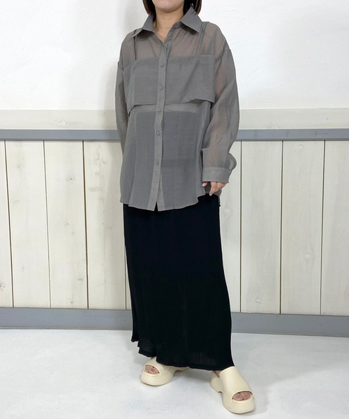 CRB ブラウス シャツ レイヤー風シアーシャツ レディース