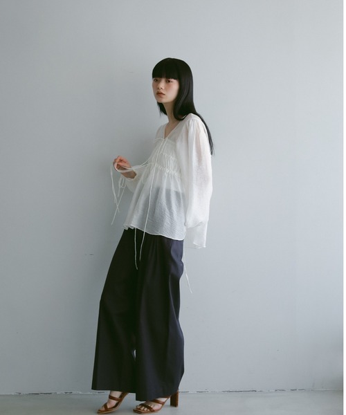 ブラウス シャツ シャーリングチュニックトップス レディース CASA FLINE ブラウス シャツ シャーリングチュニックトップス