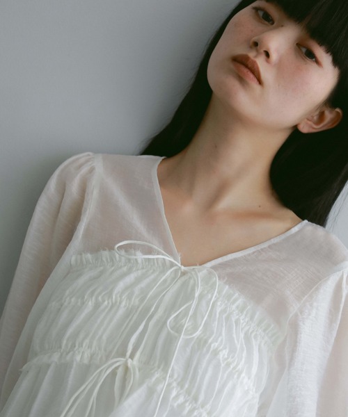 CASA FLINE ブラウス シャツ シャーリングチュニックトップス