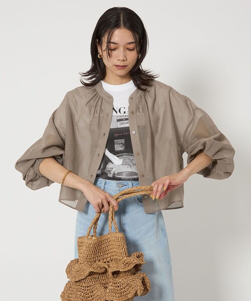 green label relaxing ブラウス シャツ シアー ギャザー ハオリ