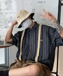 シャツ 半袖 古着風ストライプ柄ビッグ半袖シャ...の詳細画像3