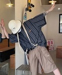 シャツ 半袖 古着風ストライプ柄ビッグ半袖シャ...の詳細画像4