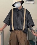 シャツ 半袖 古着風ストライプ柄ビッグ半袖シャ...の詳細画像1