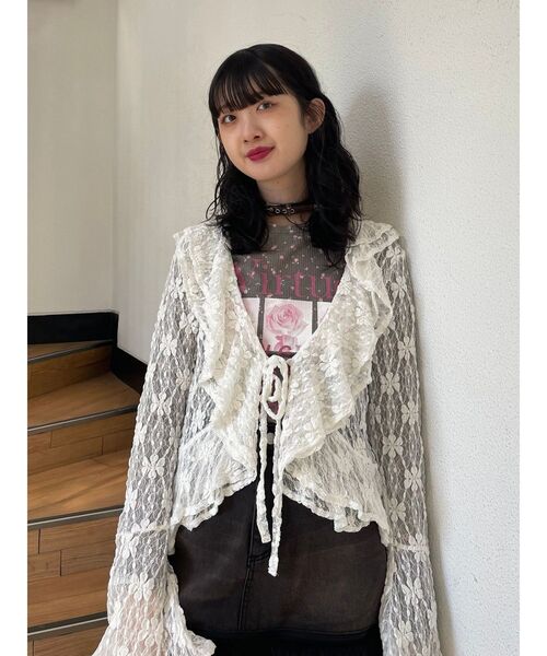 jouetie（ジュエティ） ブラウス シャツ ラッフルフリルレースブラウス 