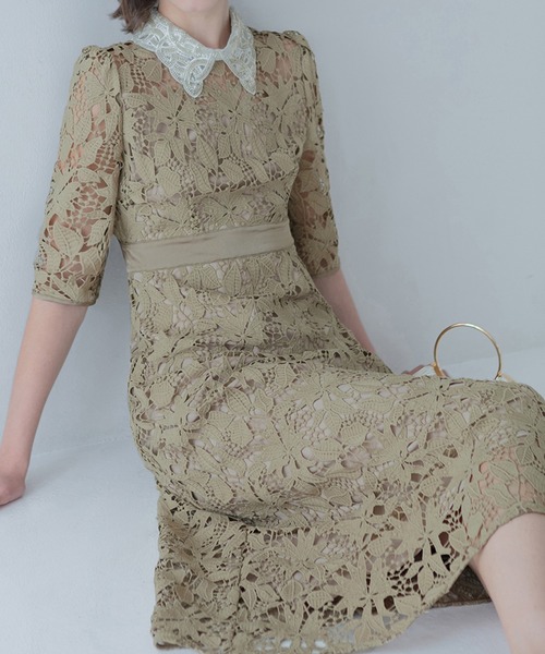 Leja ドレス 「LEJA」花柄レースビジューカラーAラインドレス