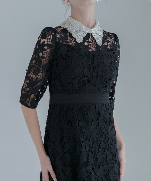 Leja ドレス 「LEJA」花柄レースビジューカラーAラインドレス