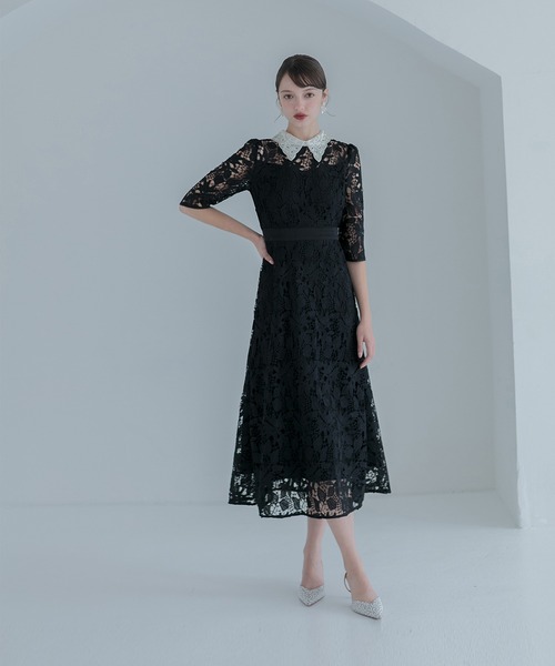 結婚式　成人式　ドレス　leja Leja ドレス 「LEJA」花柄レースビジューカラーAラインドレス
