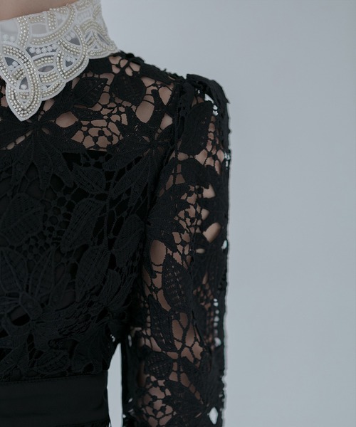 【LEJA】花柄レースビジューカラーAラインドレス Leja ドレス 「LEJA」花柄レースカラースパンコール刺繍Aラ