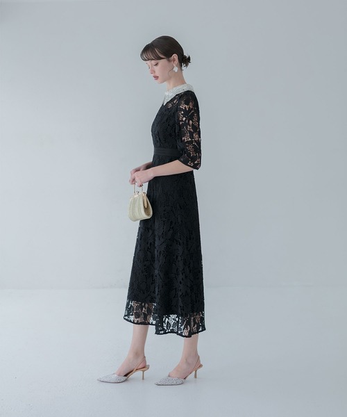 Leja ドレス 「LEJA」花柄レースビジューカラーAラインドレス
