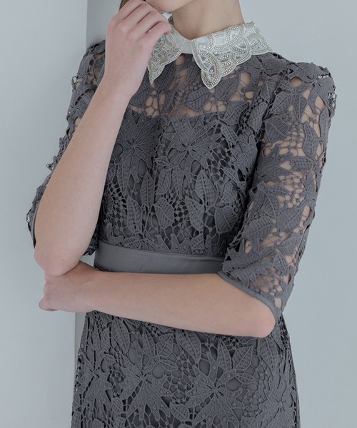 Leja ドレス 「LEJA」花柄レースビジューカラーAラインドレス