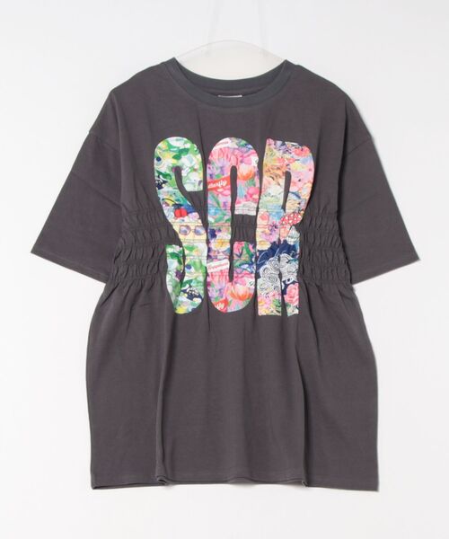 tシャツ 152665：SCRロゴ花柄 シャーリングTシャツ レディース