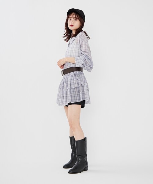 ローズティアラ☆シアーチェックブラウス(*ˊ˘ˋ*)42ネイビー ローズティアラ☆シアーチェックブラウス(*ˊ˘ˋ*)42ネイビー ローズ