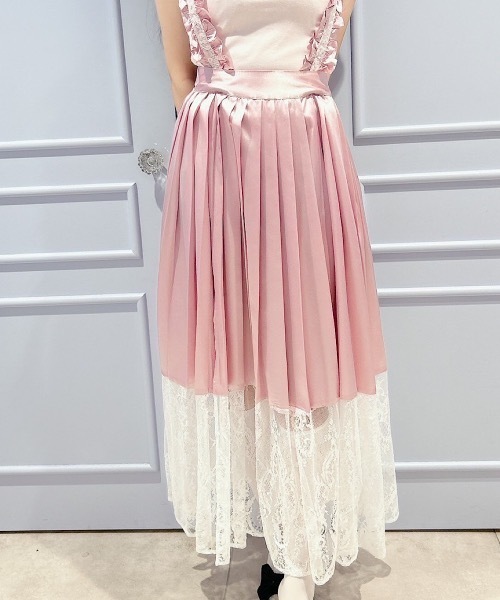 lilLilly（リルリリー） スカート サテンプリーツレースロングスカート