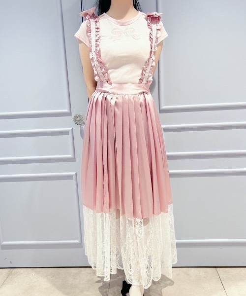 lilLilly（リルリリー） スカート サテンプリーツレースロングスカート