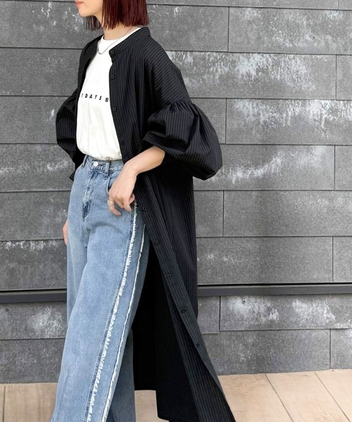クラシカ ロングシャツ シャツワンピース ビッグシルエット 長袖 2 黒 classicalelf（クラシカルエルフ） シャツワンピース 着方自在でロング