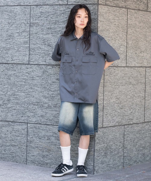WEGO（ウィゴー） シャツ 半袖 WEGO/刺繍ロゴツイルワークシャツ