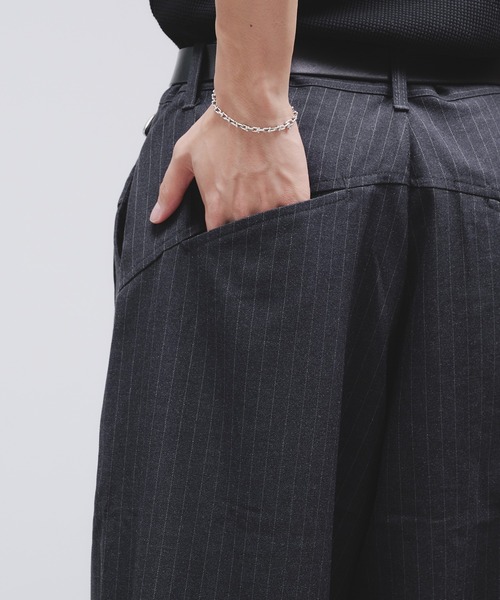 Adoon plain ワイドパンツ スラックス Side Layered Pinstripe Wide