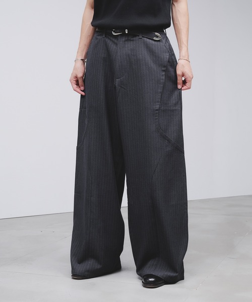 Adoon plain ワイドパンツ スラックス Side Layered Pinstripe Wide