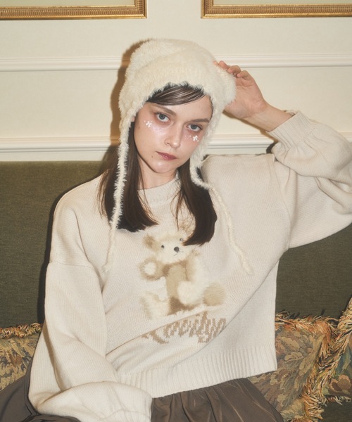 Lovilyn ニット帽 ニットキャップ ふわふわクマちゃんニット帽