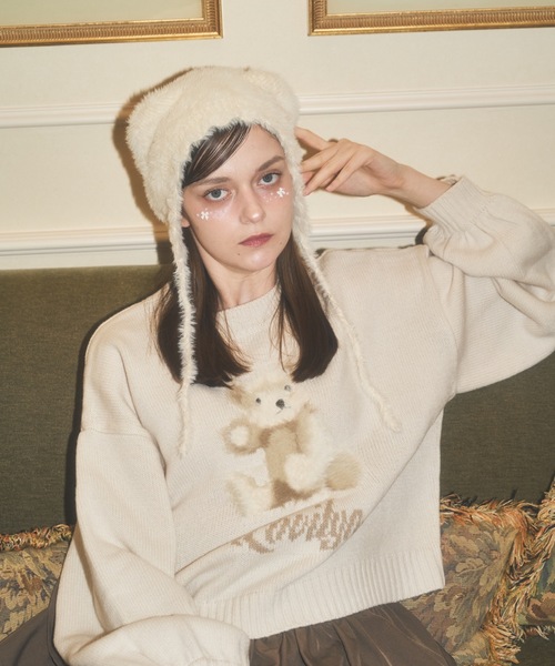 Lovilyn ニット帽 ニットキャップ ふわふわクマちゃんニット帽