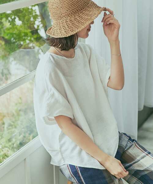 「URBAN RESEARCH DOORS」 半袖ブラウス MEDIUM ネイビー レディース_画像2