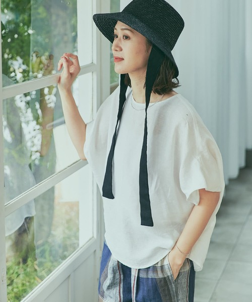 「URBAN RESEARCH DOORS」 半袖ブラウス MEDIUM ネイビー レディース_画像5